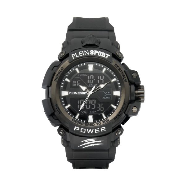 PLEIN SPORT COMBAT 3 HANDS & DIGITAL BLACK SILICON STRAP